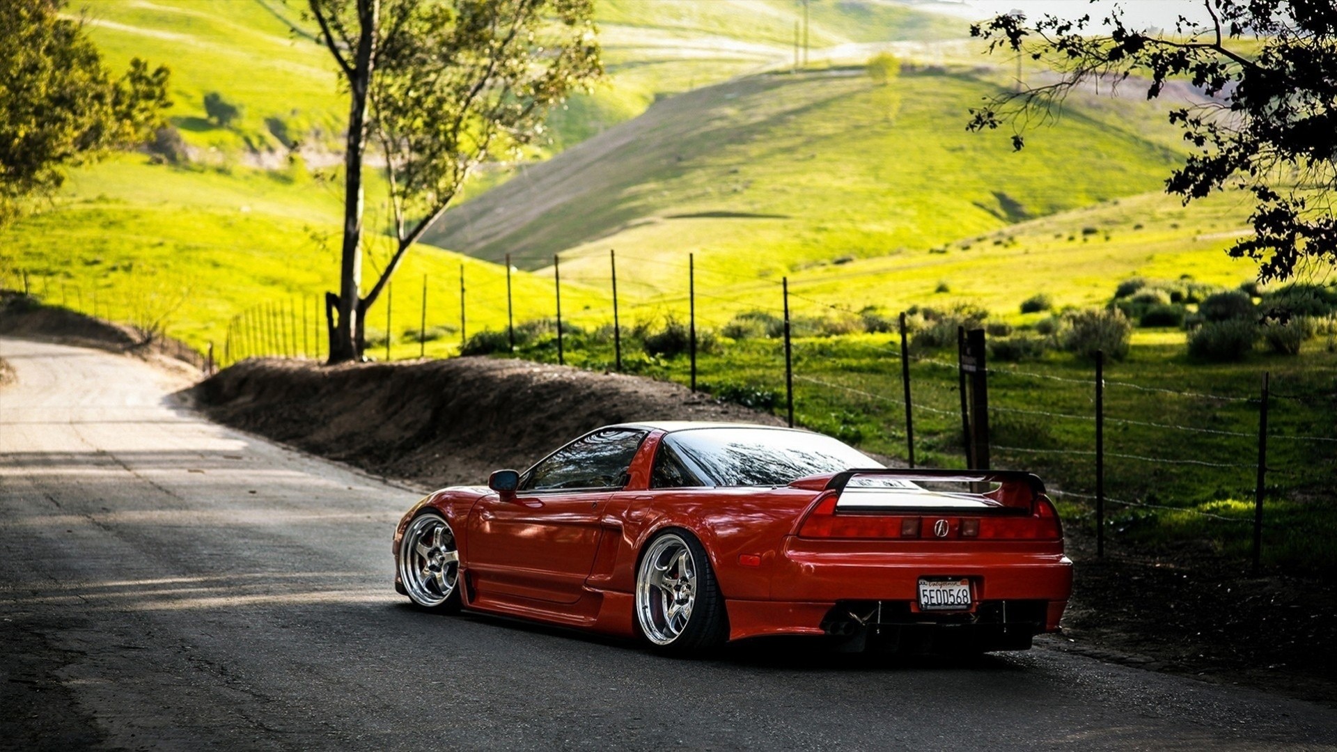 spoiler rosso alberi cerchi auto recinzione auto acura prato