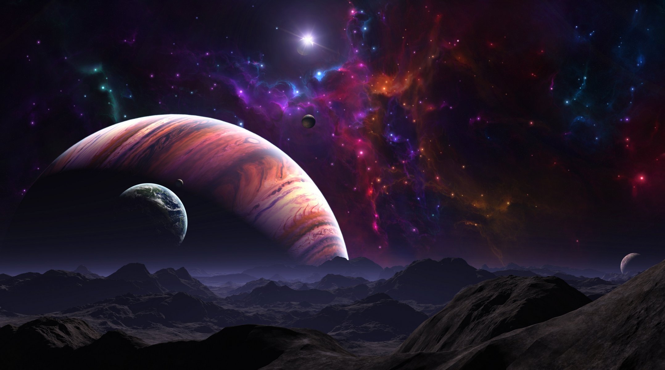 urface gas giant mountains planets landscape jupiter cosmos galaxy outer space stars nebula science fiction