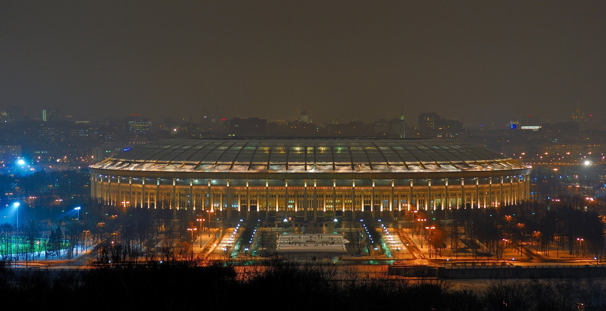 the city large moscow sports arena olympic background new york sport the evening stadium the lights of the city. night