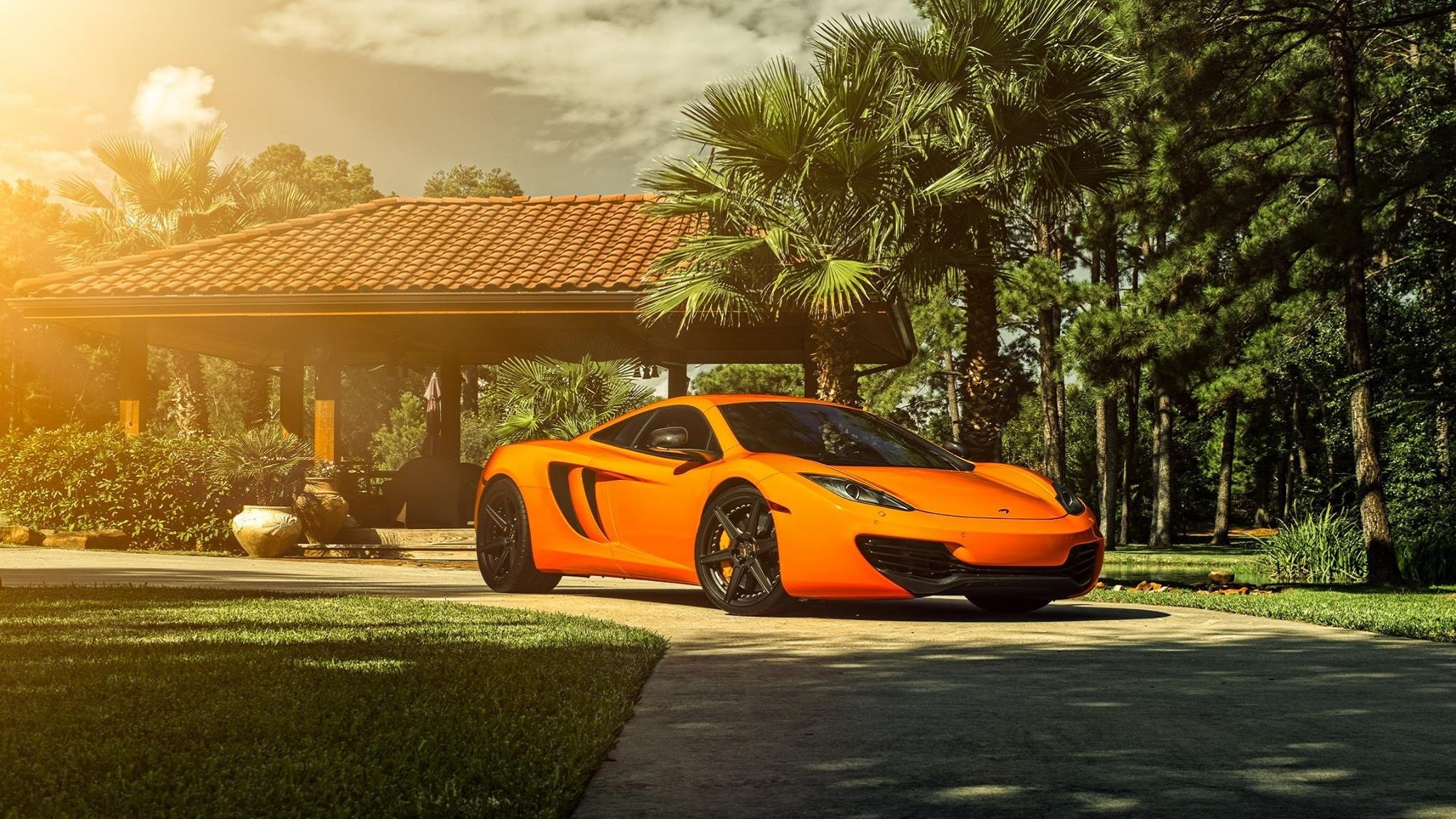 mclaren mp4-12c колеса солнце передние суперкар оранжевый