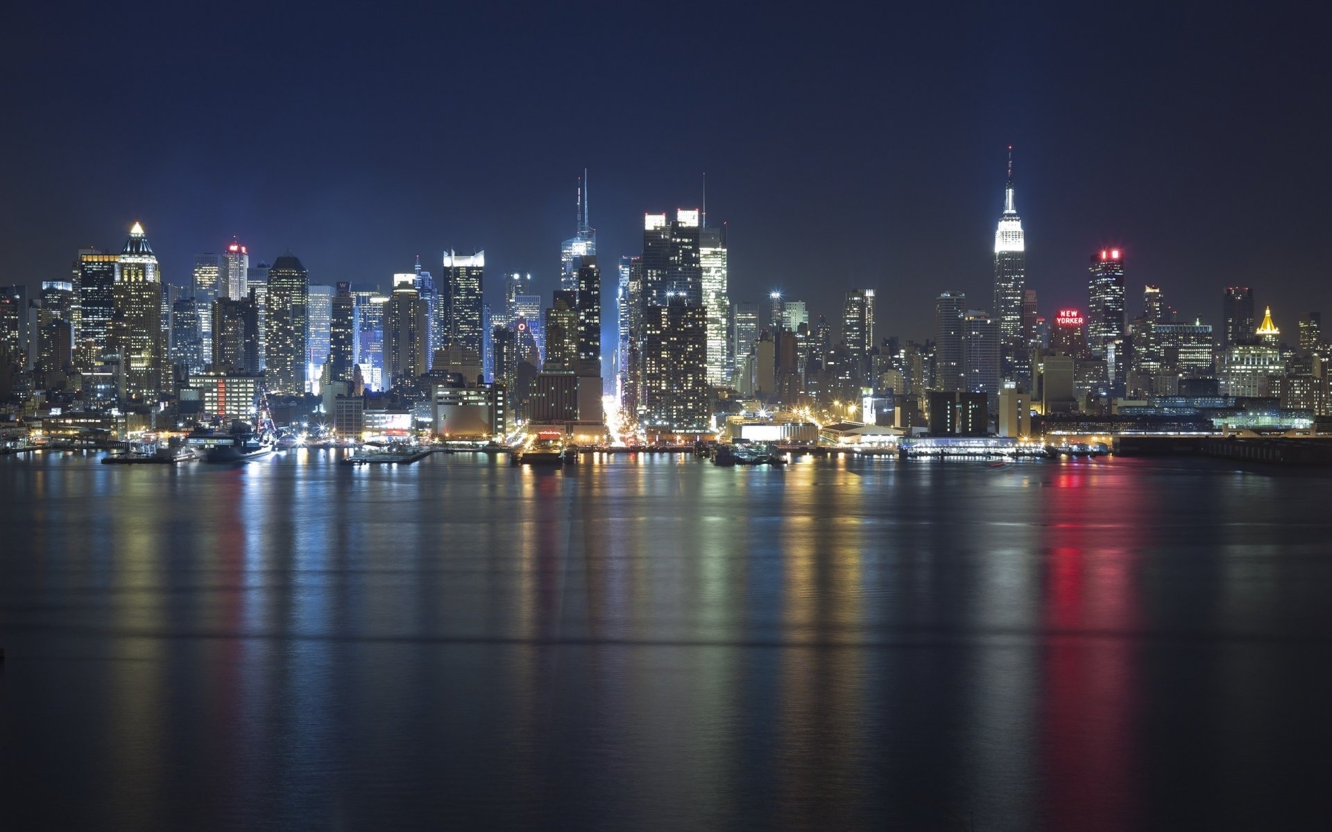 hudson hudson nuit rivière ville de new york nyc états lumières états-unis lac eau mer new york fond quai océan ville maisons bâtiments ciel nocturne lumières de la ville