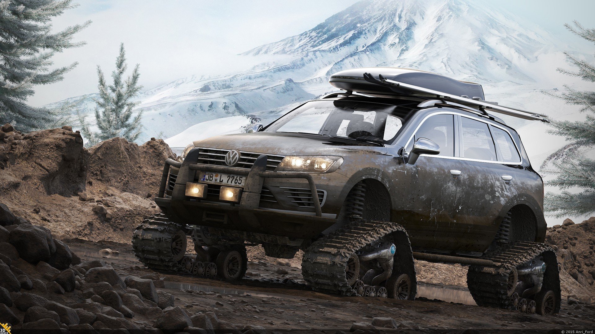 volkswagen touareg suv mountain render