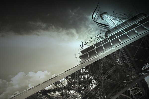 Fotograma de arte de la torre Eiffel en París en tonos grises