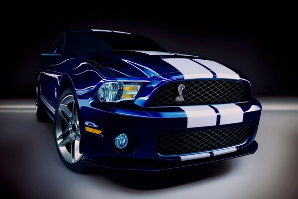 Blue Ford Mustang with black grilles