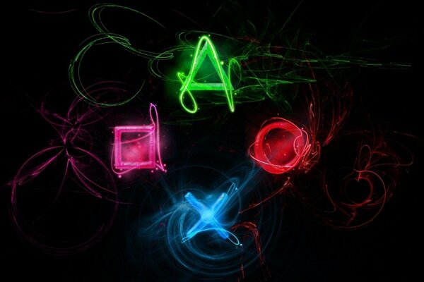 Playstation cuatro signos sobre fondo negro