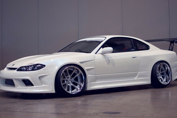 White nissan s15 car in the garage