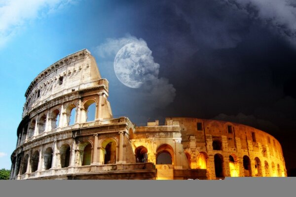 Ruins of the Colosseum day and night