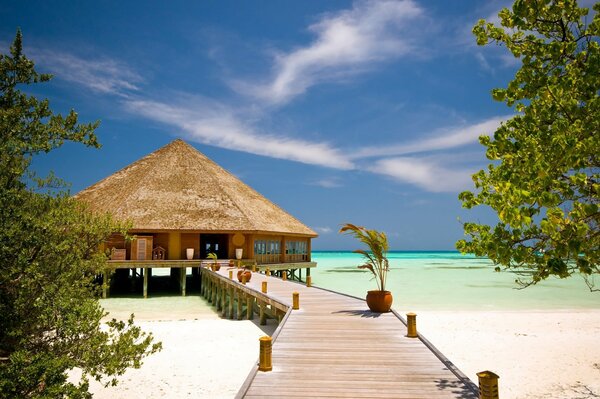 A house on a sandy beach by the sea