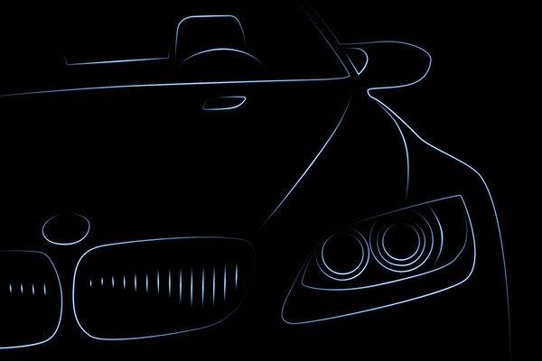 The silhouette of a beautiful foreign car in neon style