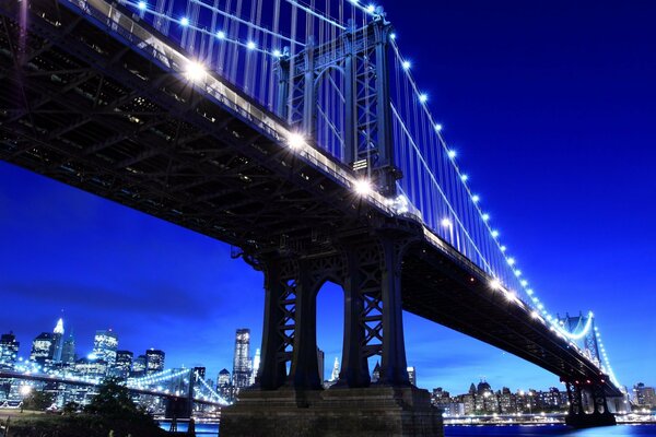 Beautiful night view from the bottom of the bridge