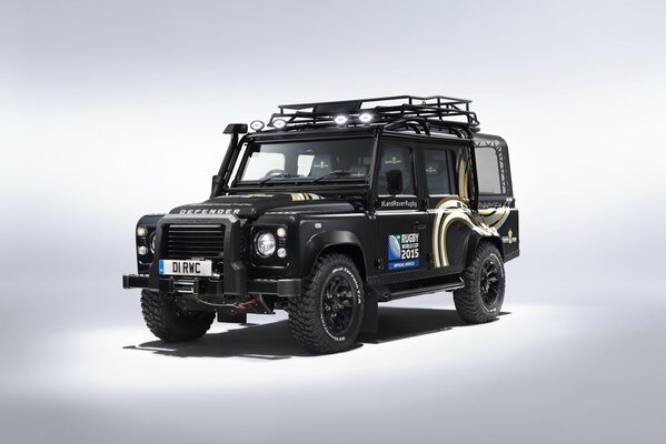 Black powerful jeep on a white background