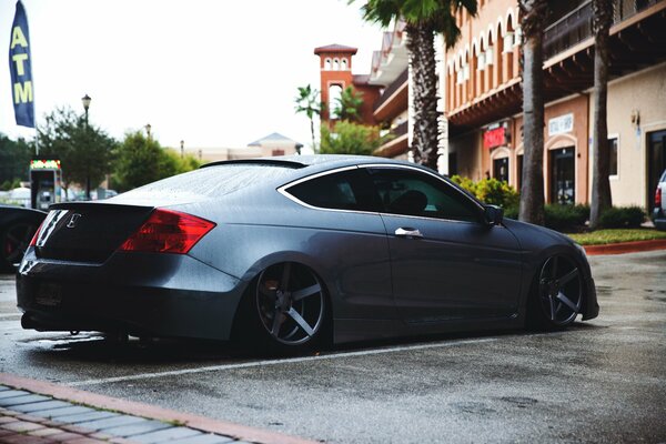 Honda with a low landing on the background of the street