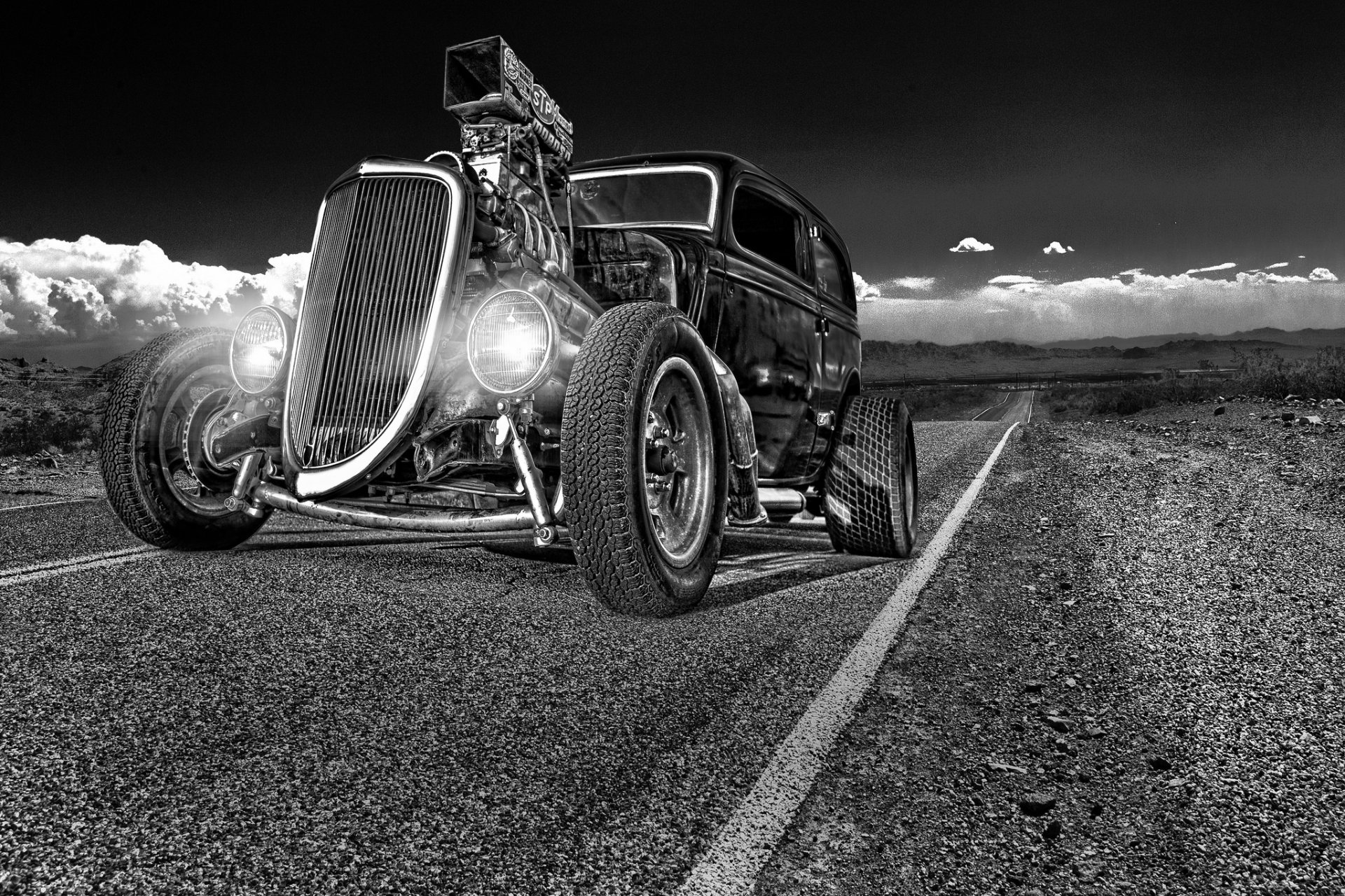 hot rod coche clásico clásico retro frente faros carretera