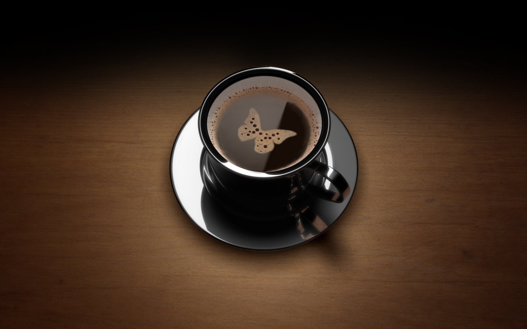 food wood table minimalism coffee butterfly mug brown background drinks plate dark background warmth comfort foam cup creative foam