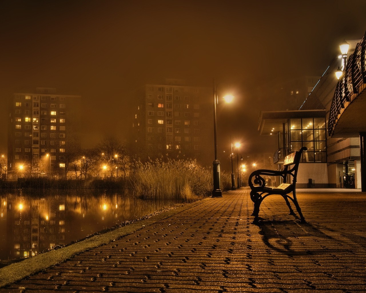 bank herbst nachtlandschaft