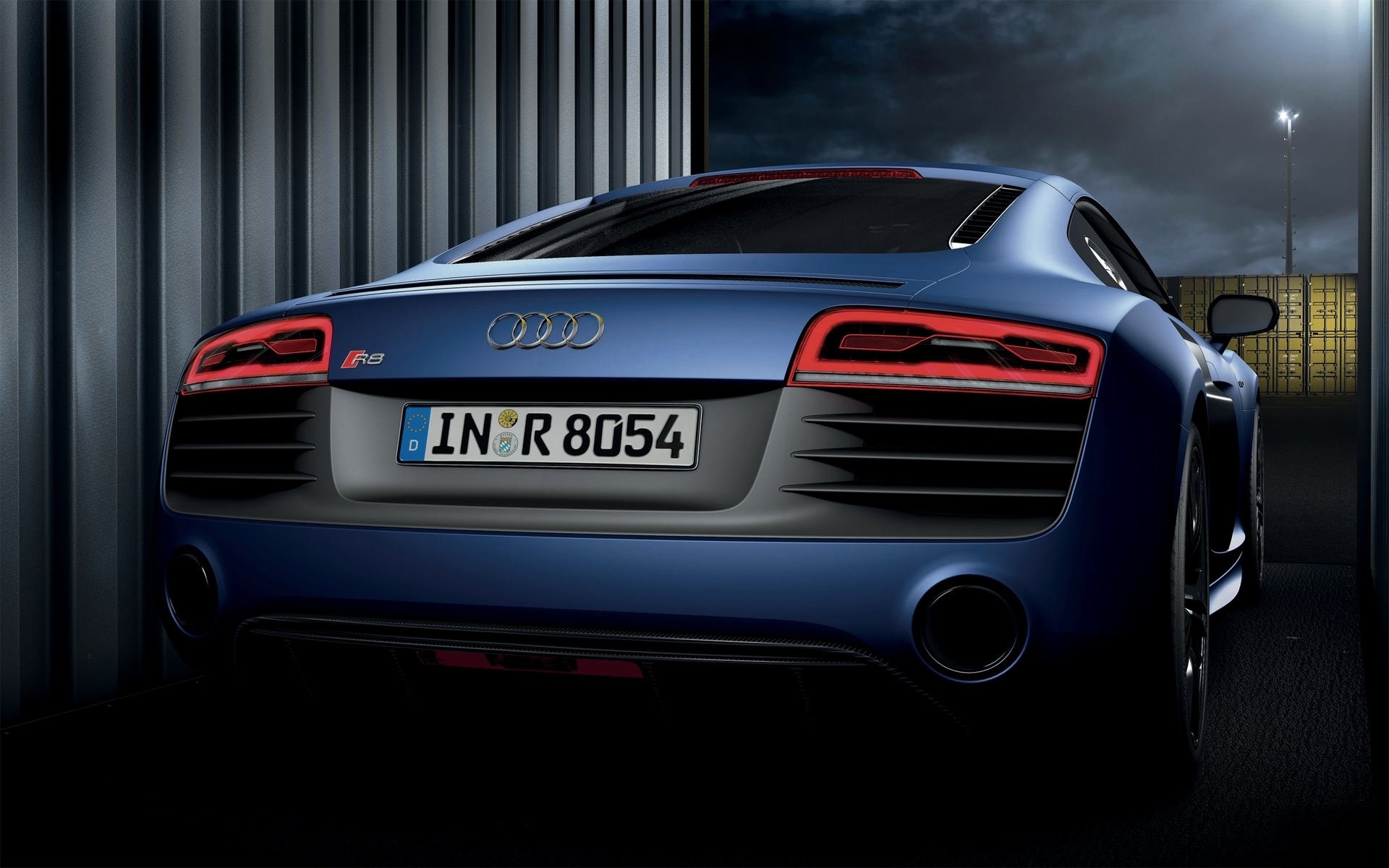 audi r8 v10 blau auto container nacht zimmer