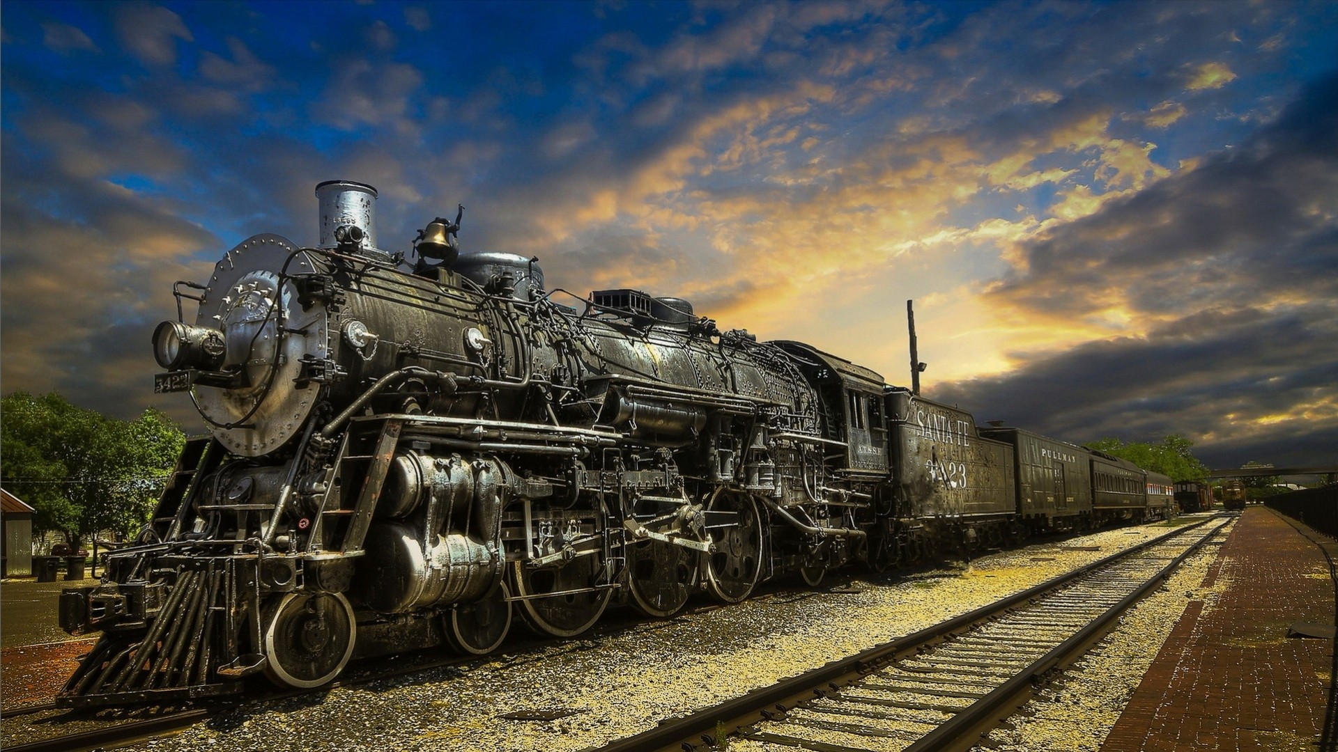 pistes locomotive vapeur train nuages