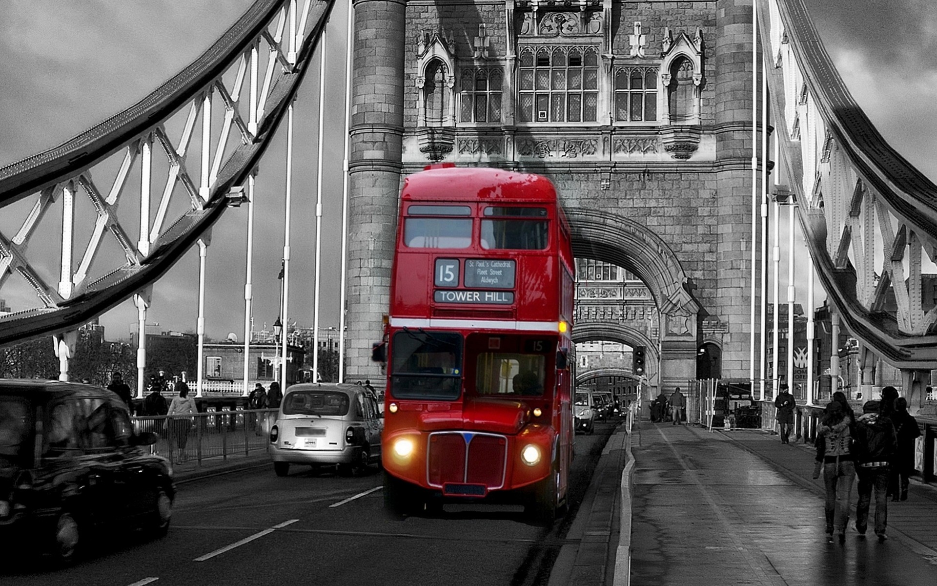 puente rojo vintage autobús