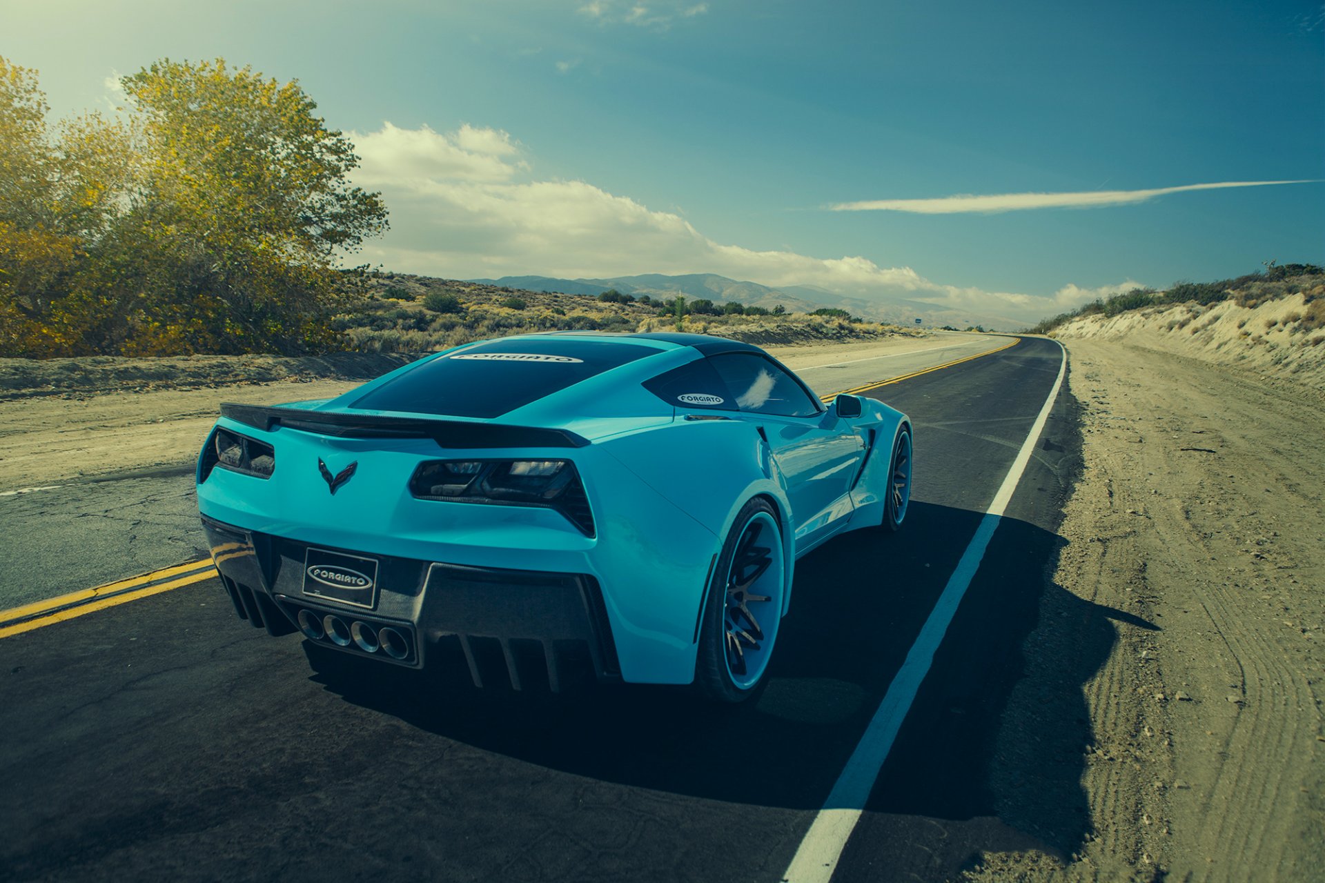 chevrolet corvette c7 stingray forgiato blu posteriore auto