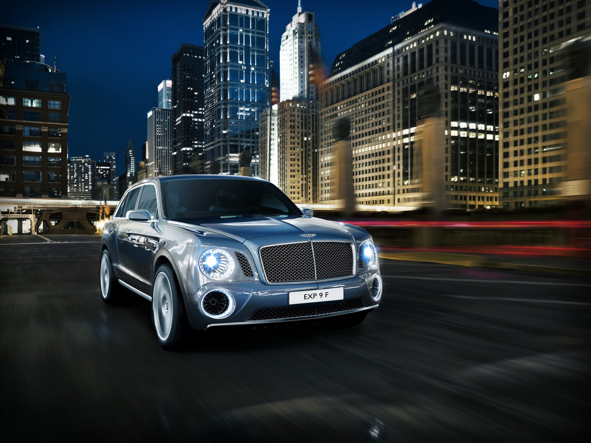 bentley 2012 exp 9 f niebieski przód luksusowy samochód miasto zdjęcie