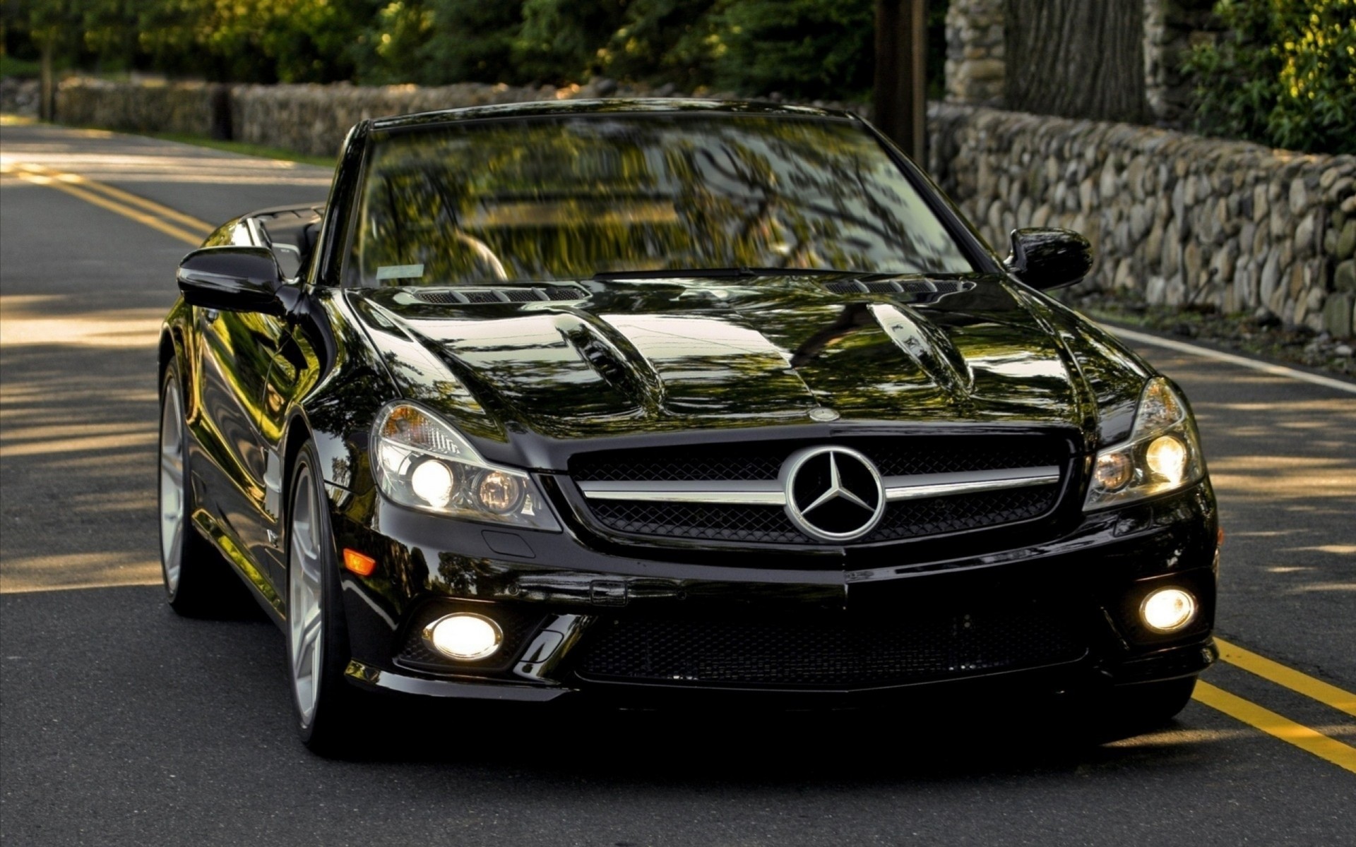 car road black mercedes benz