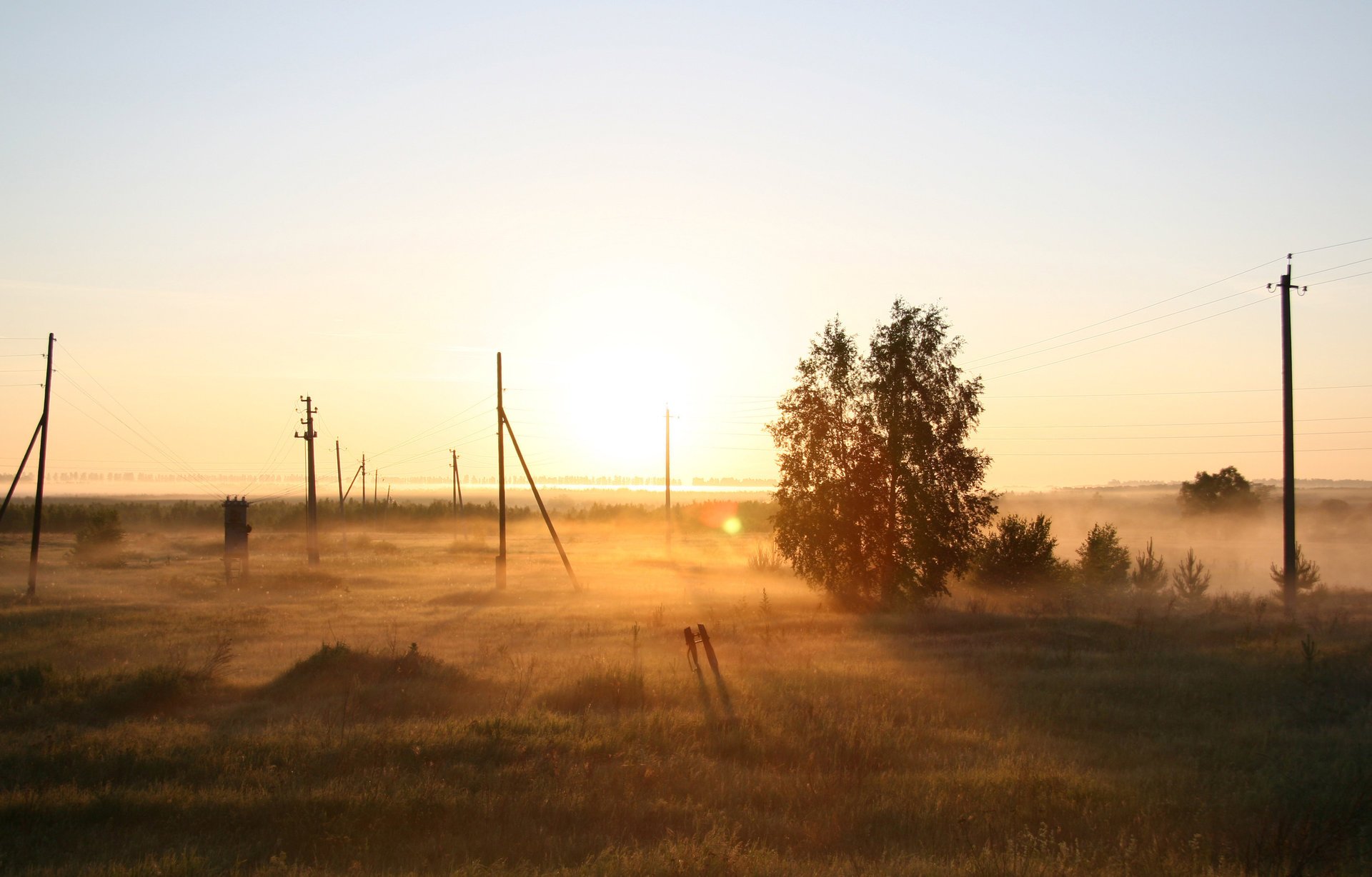 nature luchi soleil arbre champ matin russie brouillard aube buisson soleil piliers ciel horizon rayons du soleil