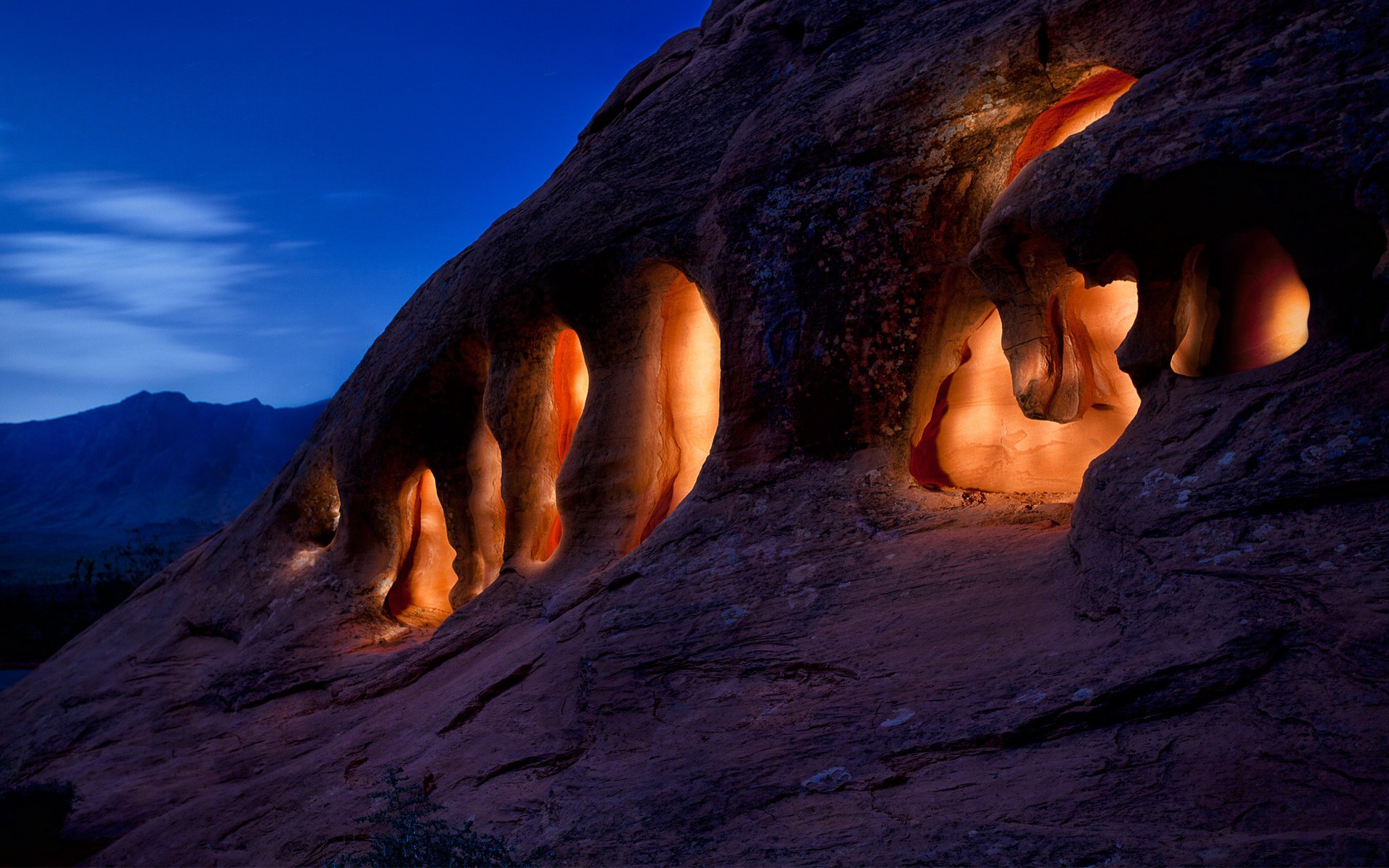 cave night light the sky mountains the evening cloud