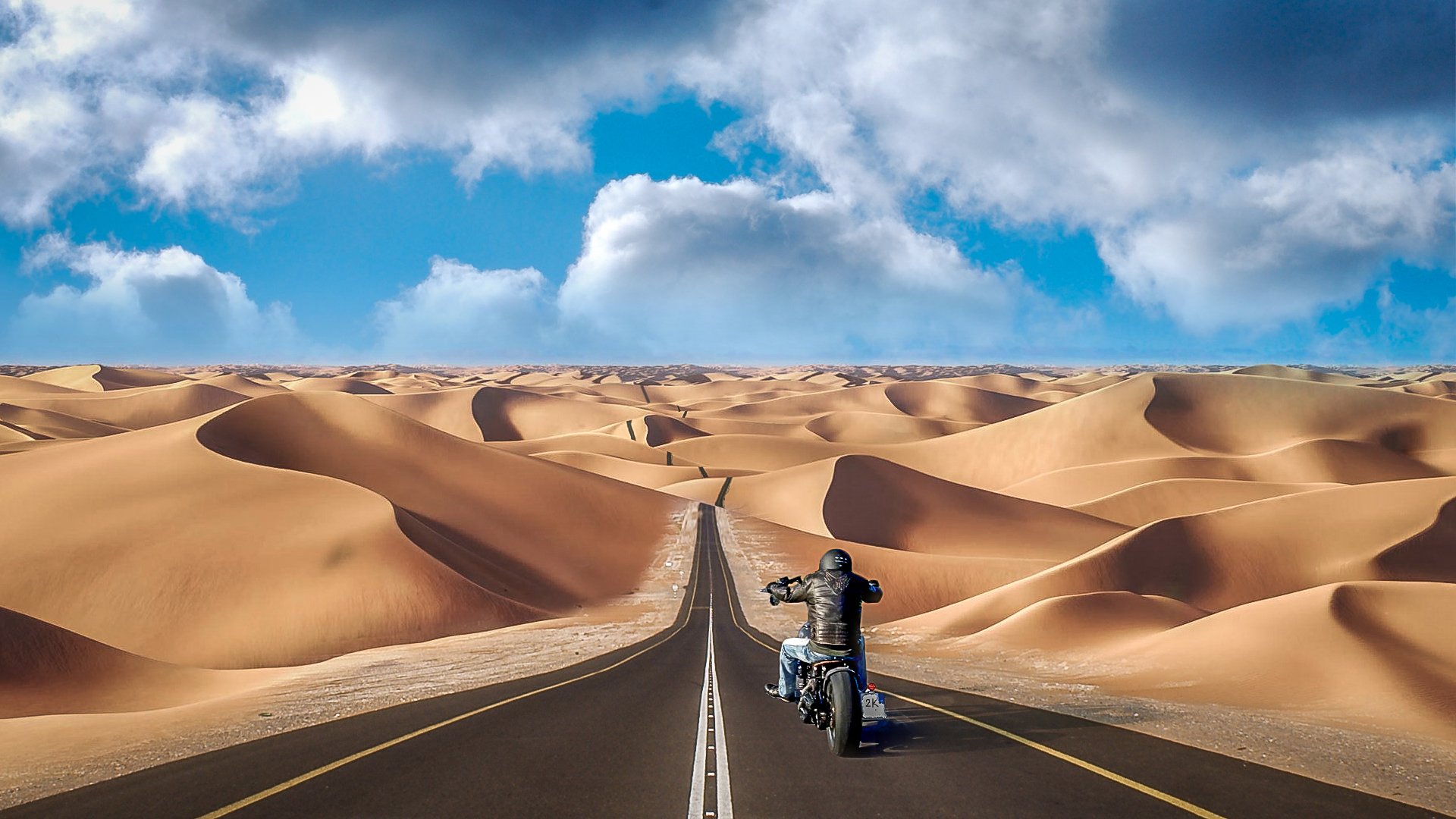 fotograf andrés nieto porras foto motorrad motorradfahrer straße weg wüste bargans hügel sand collage photoshop