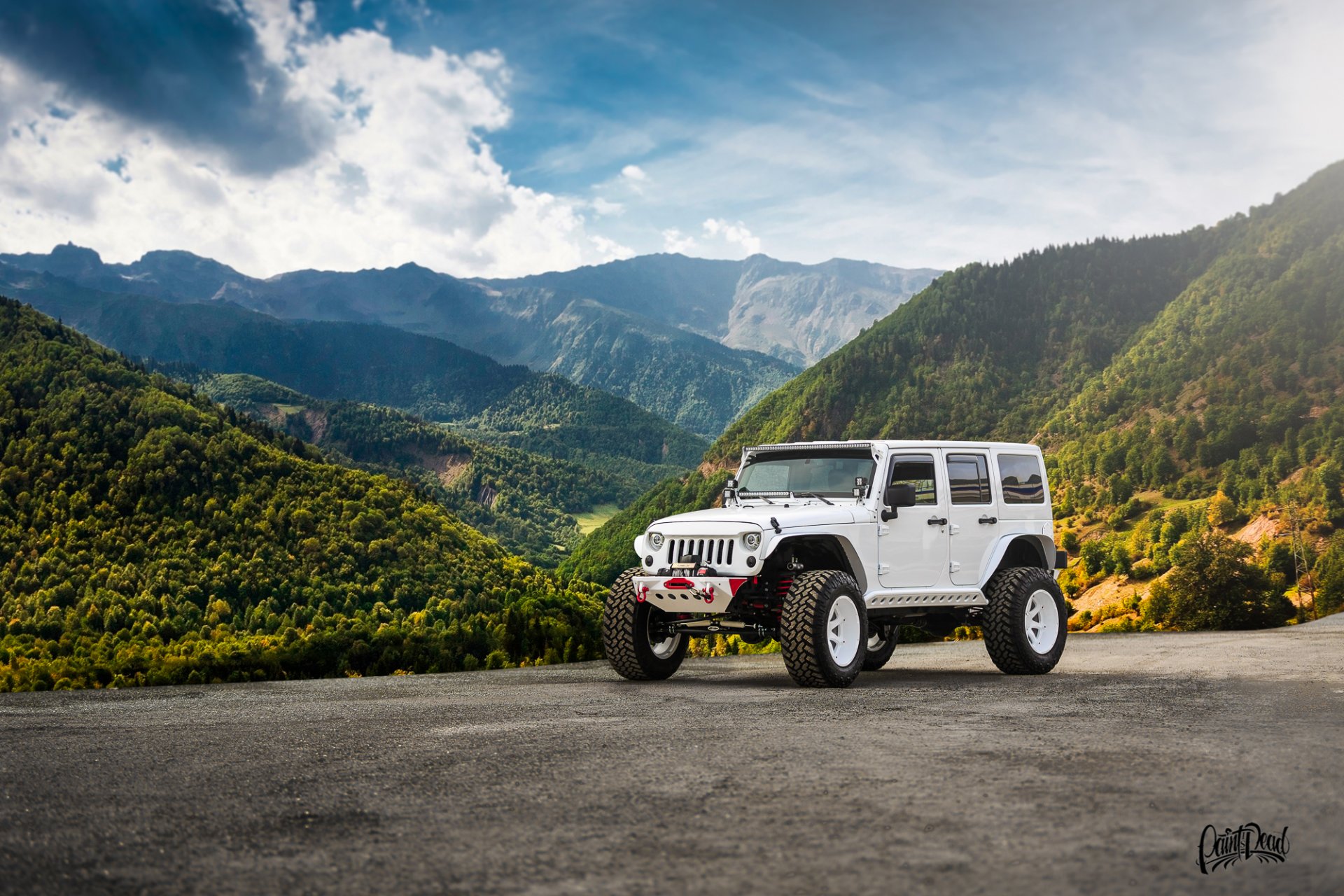 jeep wrangler samochód suv góry krajobraz tuning auto mural