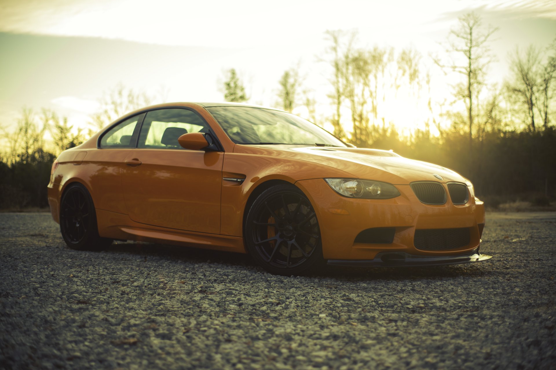 bmw m3 e92 orange bmw side view sunset