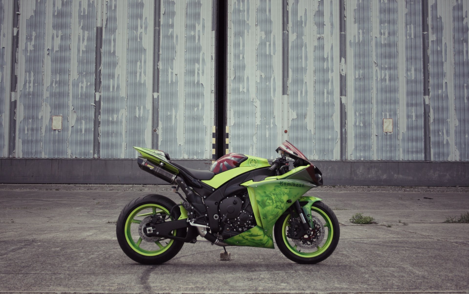 yamaha yzf-r1 verde bicicleta yamaha motocicleta perfil edificio pared