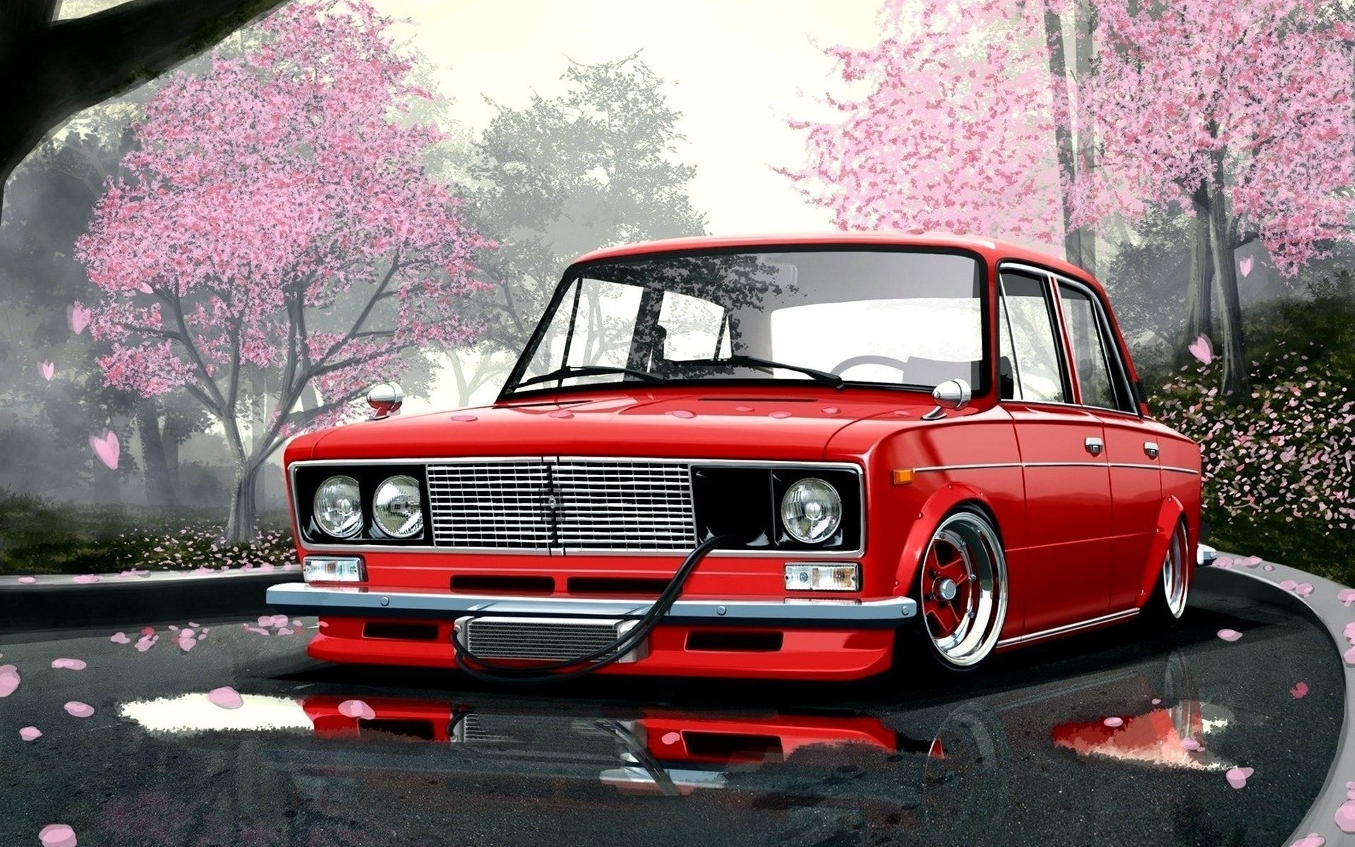 stile strada rosso arte auto vaz sakura giappone