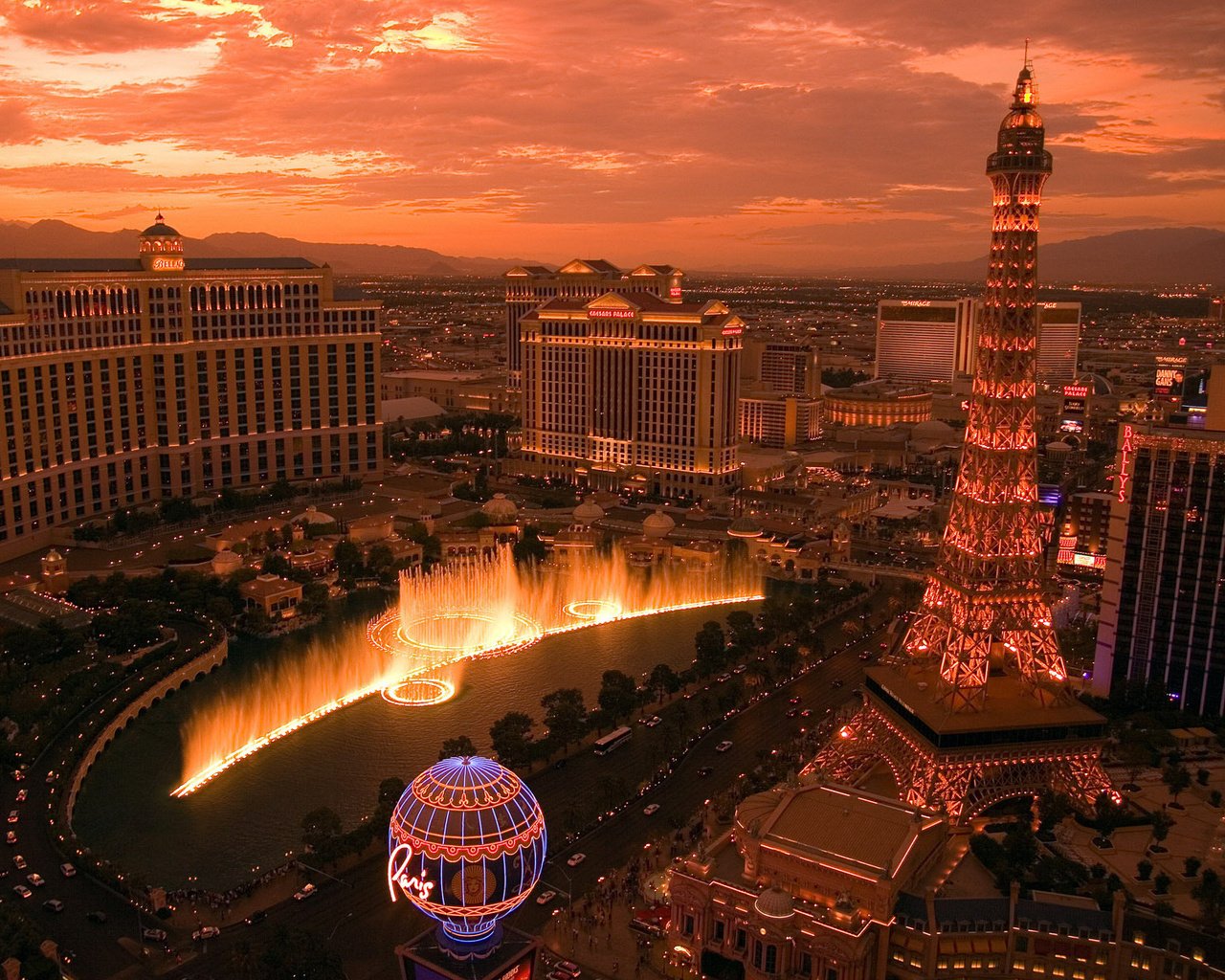 las vegas rzeka miasto światła woda fontanna wieża drapacze chmur hotele luksus niebo zachód słońca tło rzeka nowy jork wieczór las vegas architektura nocne niebo noc światła miast wieże