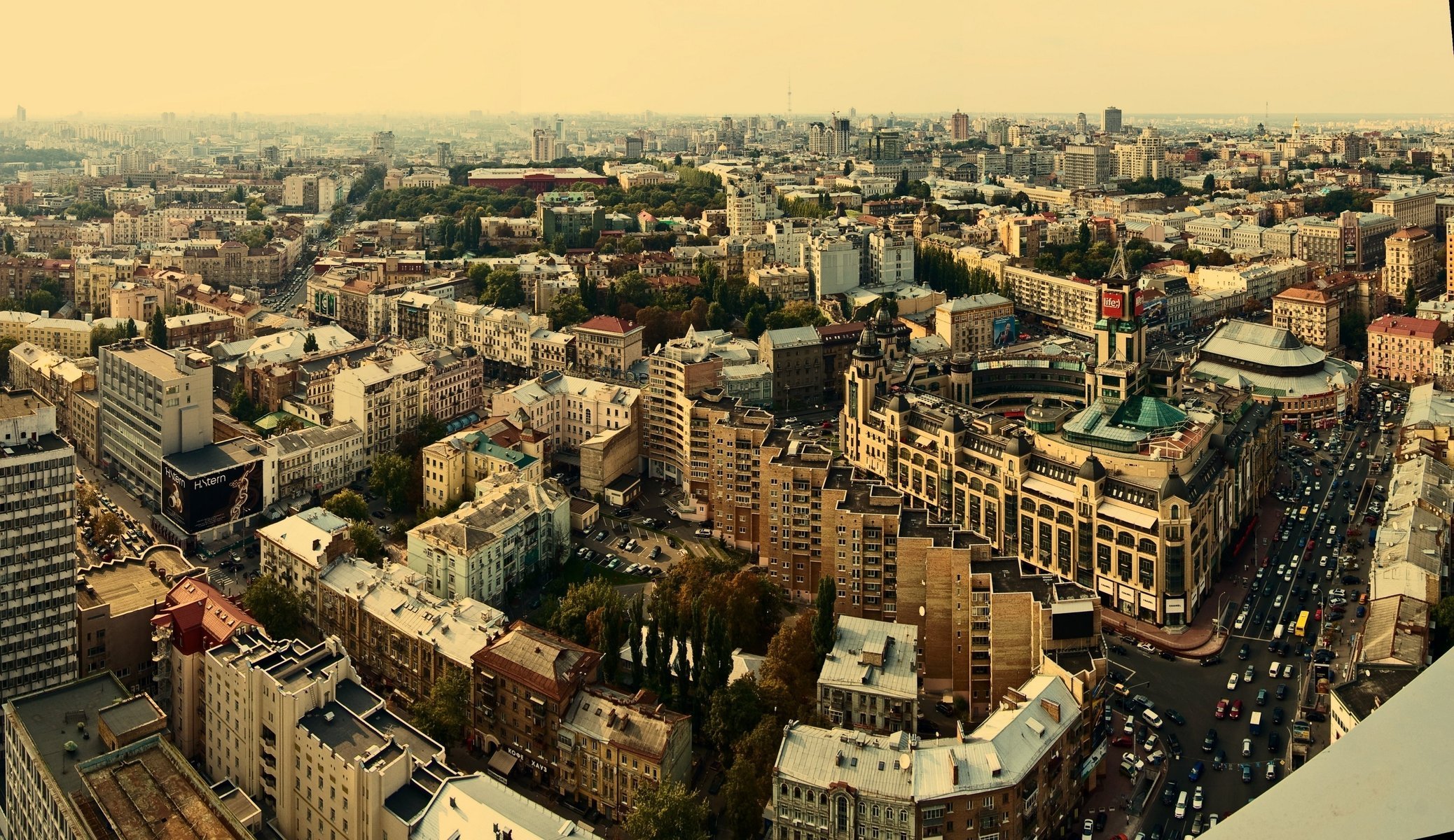 panorama photo district height building home kiev the city street water river new york background architecture