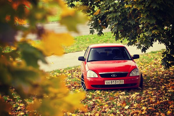 Prior Lada roja en el Parque de Otoño