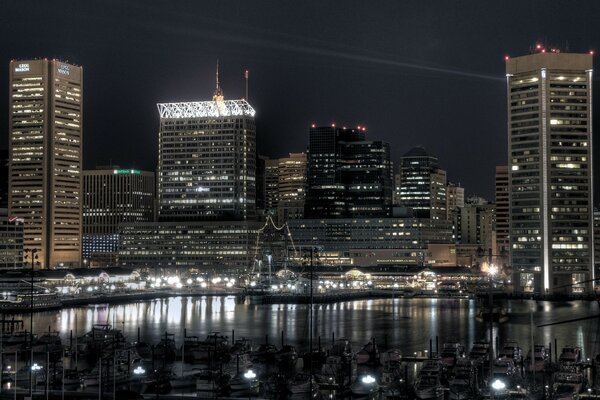 City pier evening lights