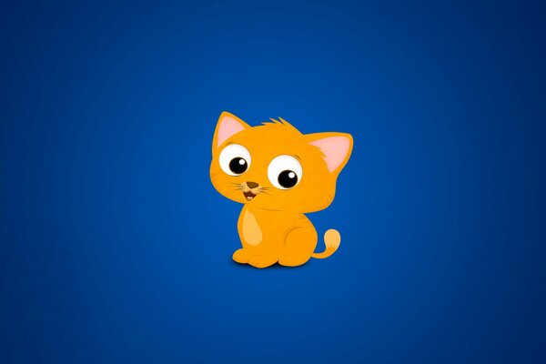 Chaton orange dans le style de dessin animé sur fond bleu