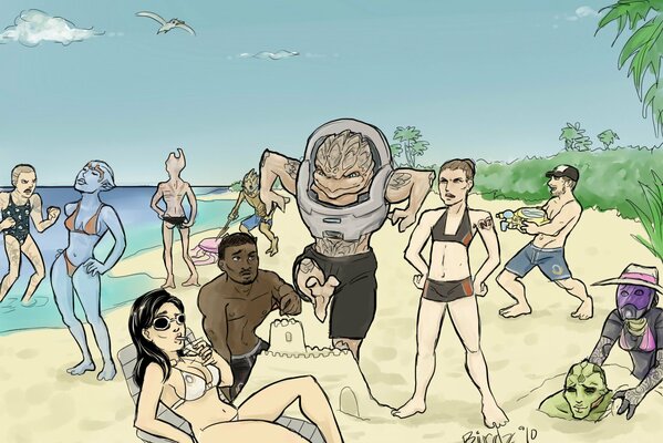 Personnes dessinées à la main se détendre sur la plage