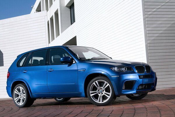 Blue BMW x5 in daylight