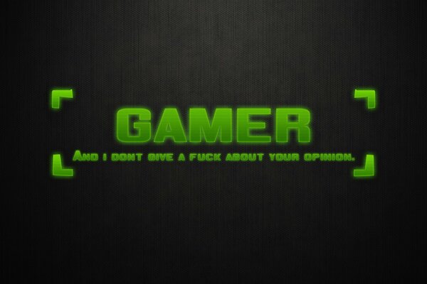 Green inscription about gamers on a black background