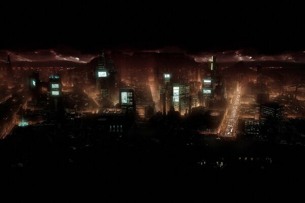 Sur fond noir ville de nuit mille lumières