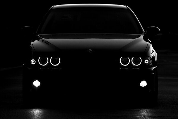 Lights on on a black car