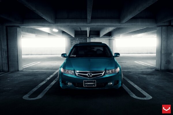 Blue Accord in the parking lot in the concrete jungle