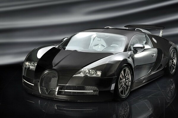 Bugatti nero su sfondo nero