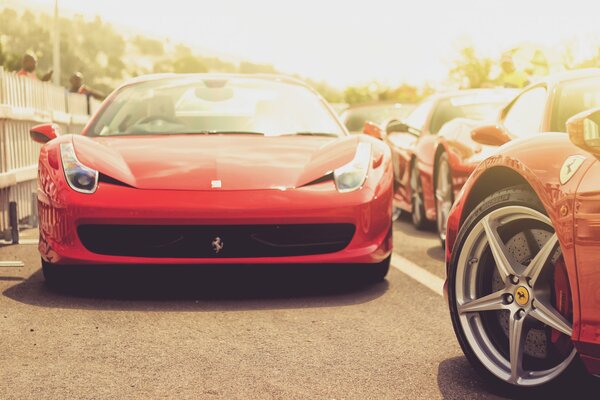 A sports car in a stream of the same cars