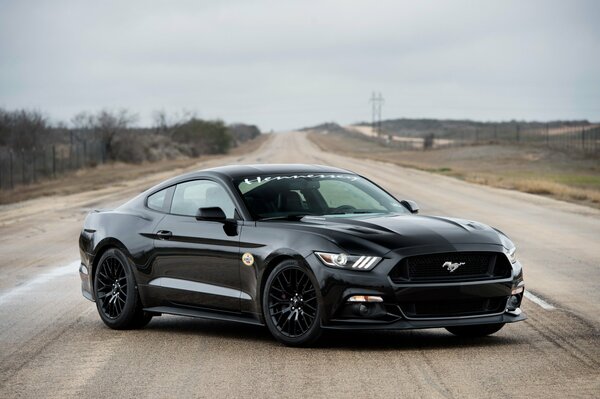 Ford Mustang sobrecargado en la carretera