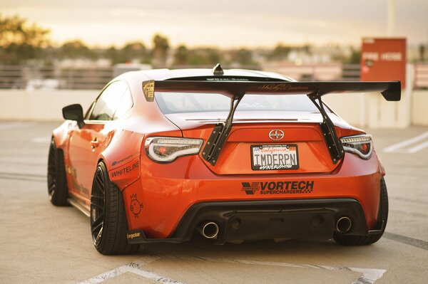 Orange tayota rear view