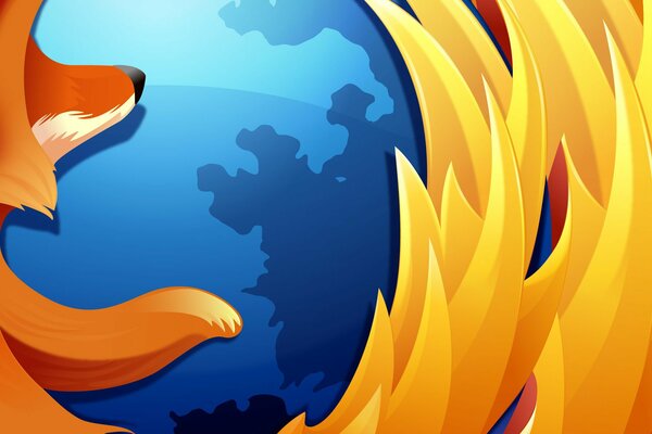 Emblème de Firefox, flammes autour de la planète terre