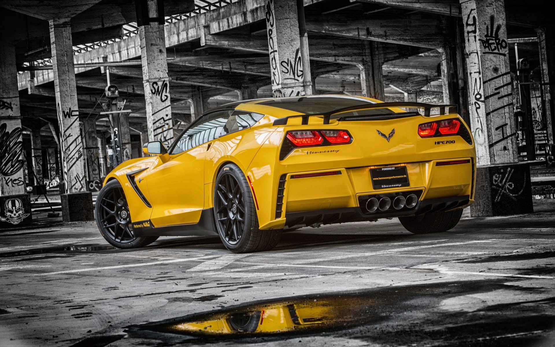 chevrolet corvette c7 stingray hpe700 2015 ruffer mięśnie samochód żółty tył