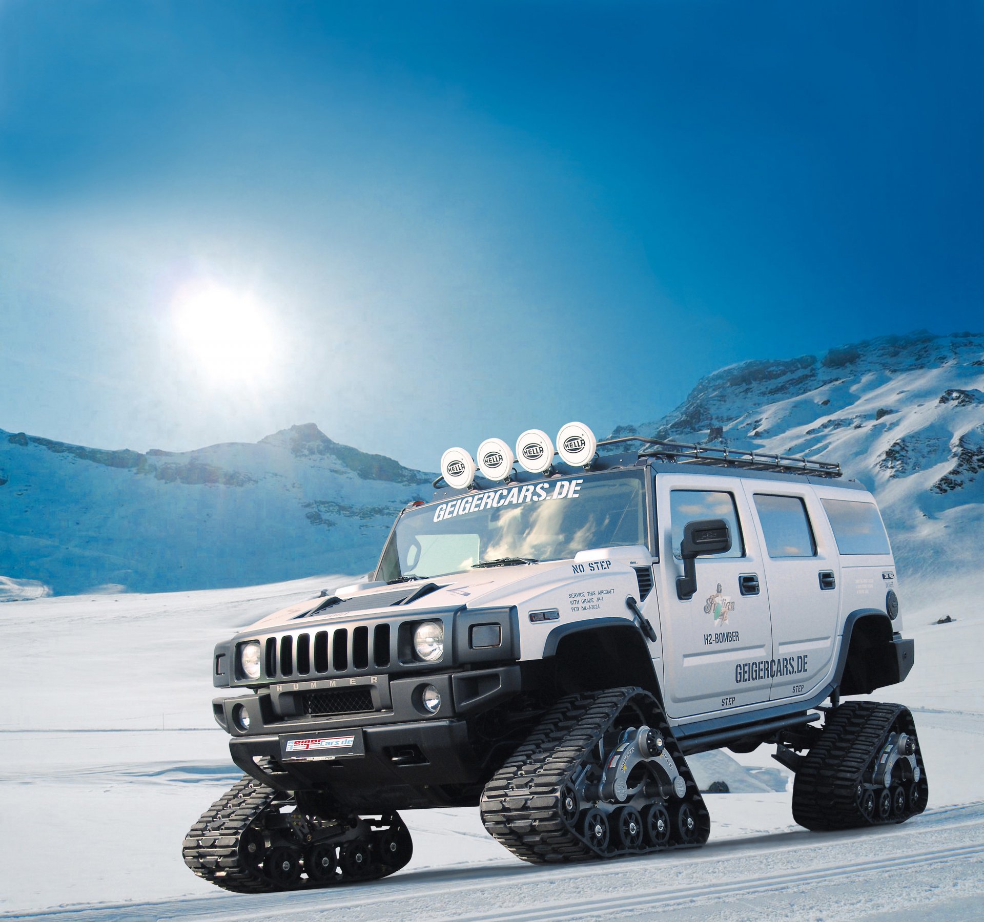 hummer h2 bombardier geigercars suv tuning chenilles montagne